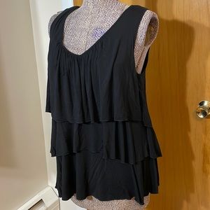 Chelsea & Theodore NWT Womens XL Black Sleeveless Tiered Blouse V-Neck